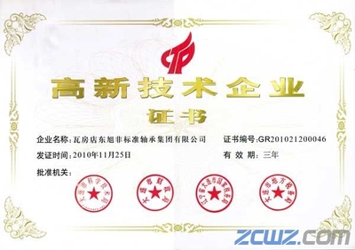 瓦房店东旭非标准轴承集团荣获国家高新技术企业称号